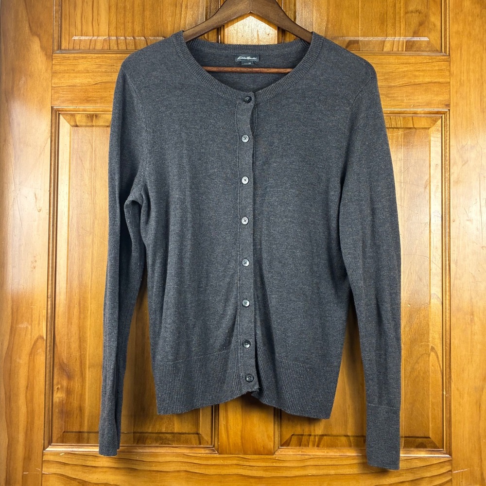 Eddie Bauer Womens Cardigan Sweater Size M Gray Cotton Blend Button Front